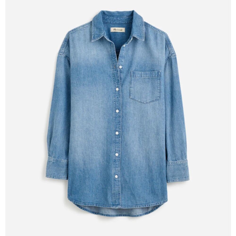 Madewell Denim Oversized Button-Up Shirt WMNS S Marnie Wash Long Sleeve Collared - Picture 3 of 9